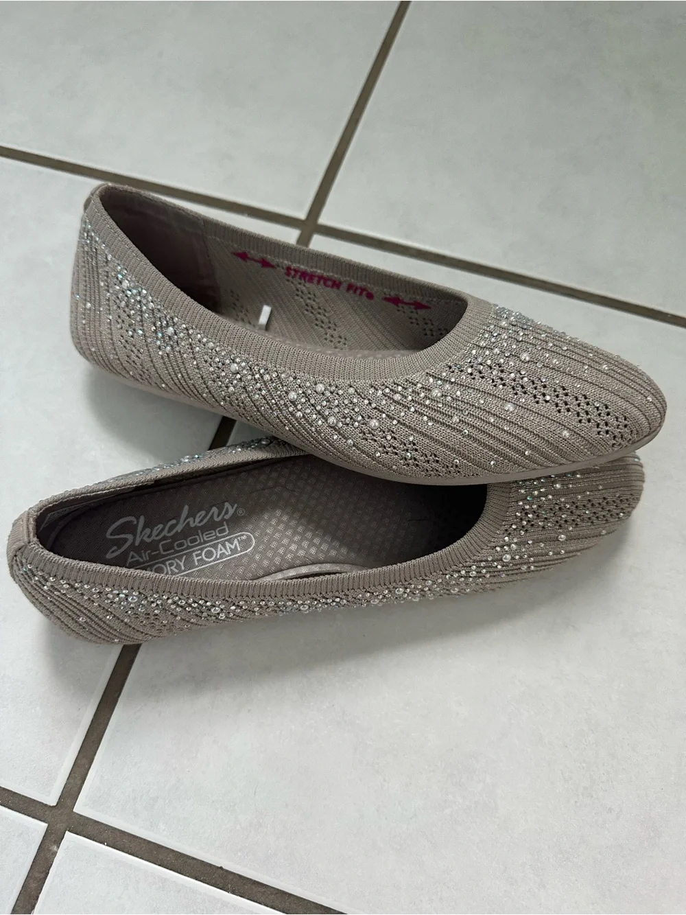 Skechers Taupe Embellished Flats